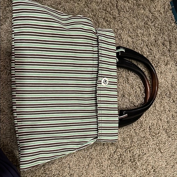 Handbags - Striped Tote Bag with Black Handles